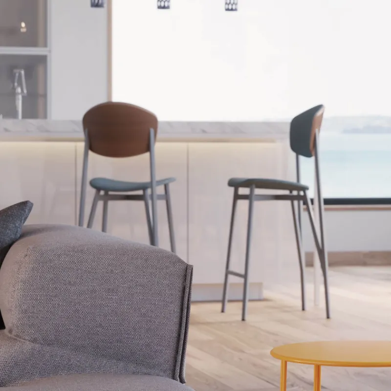 Carrier Artémis ® Tabouret snack design français assise et dossier en tissu dos en bois et pieds en métal> Tabouret Snack (assise +/- 65 Cm)|Tabouret De Bar (assise +/- 80 Cm)
