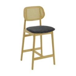 AugustinTabouret snack avec dossier en cannage et assise en tissu> Tabouret Snack (assise +/- 65 Cm)|Tabouret De Bar (assise +/- 80 Cm)