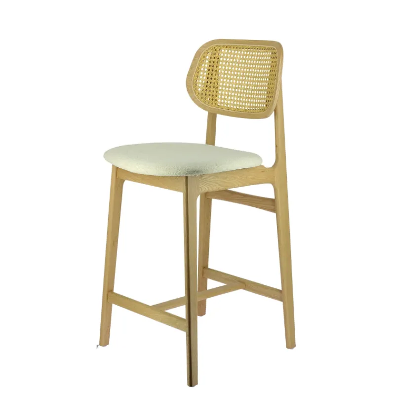 AugustinTabouret snack avec dossier en cannage et assise en tissu> Tabouret Snack (assise +/- 65 Cm)|Tabouret De Bar (assise +/- 80 Cm)