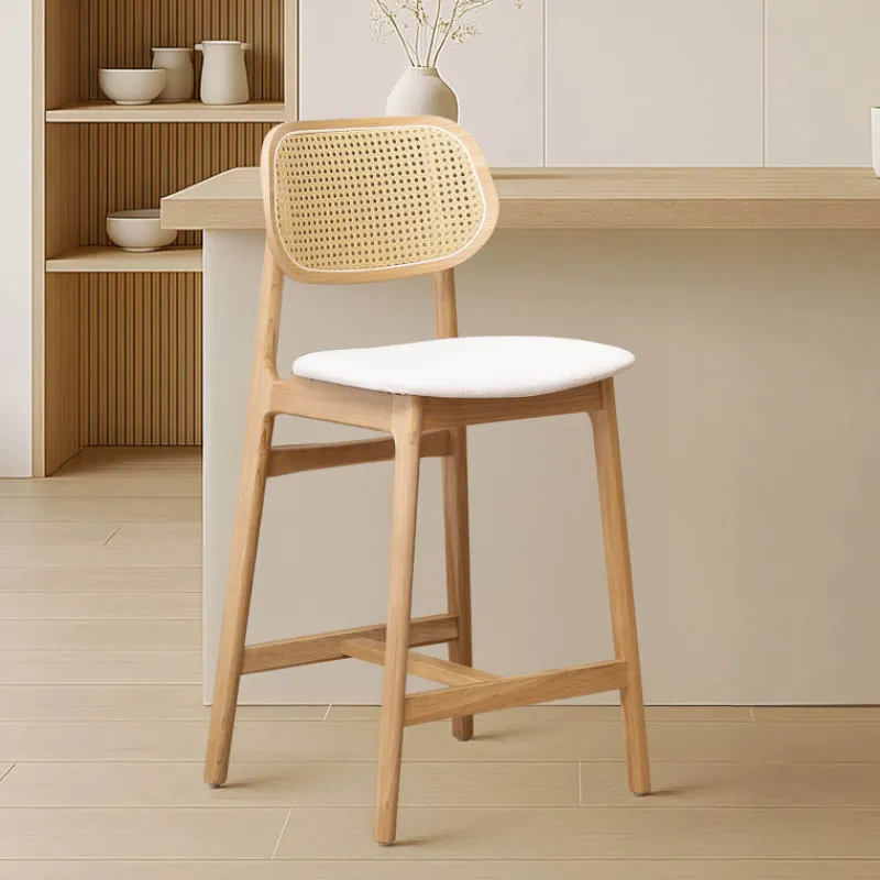 AugustinTabouret snack avec dossier en cannage et assise en tissu> Tabouret Snack (assise +/- 65 Cm)|Tabouret De Bar (assise +/- 80 Cm)