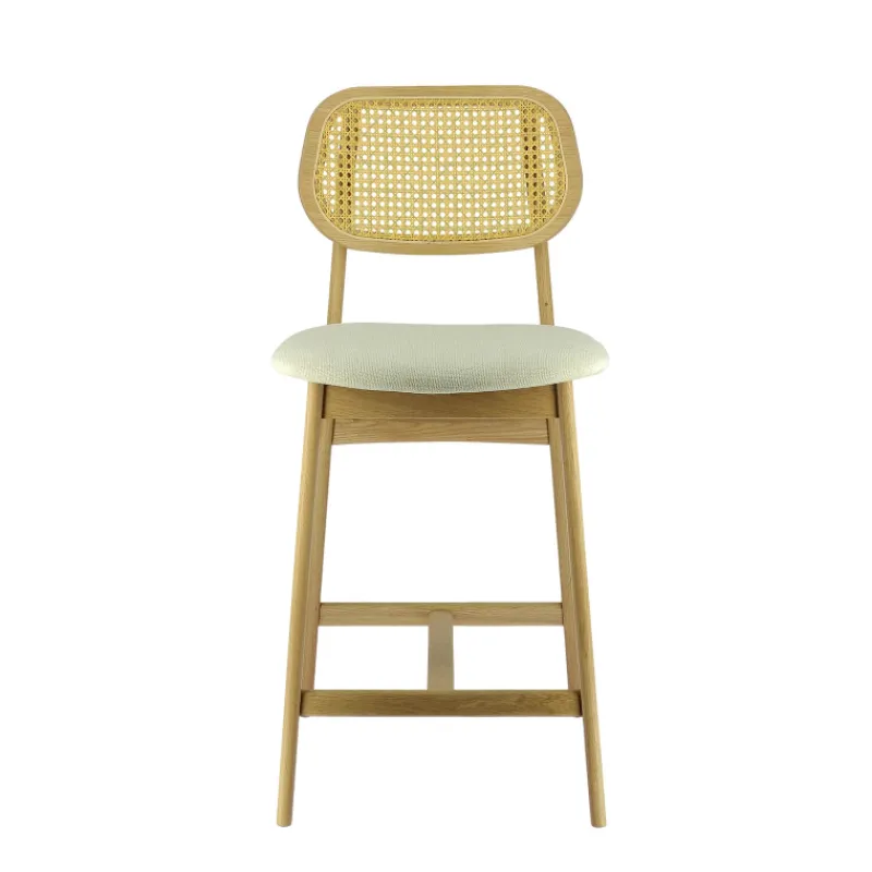 AugustinTabouret snack avec dossier en cannage et assise en tissu> Tabouret Snack (assise +/- 65 Cm)|Tabouret De Bar (assise +/- 80 Cm)