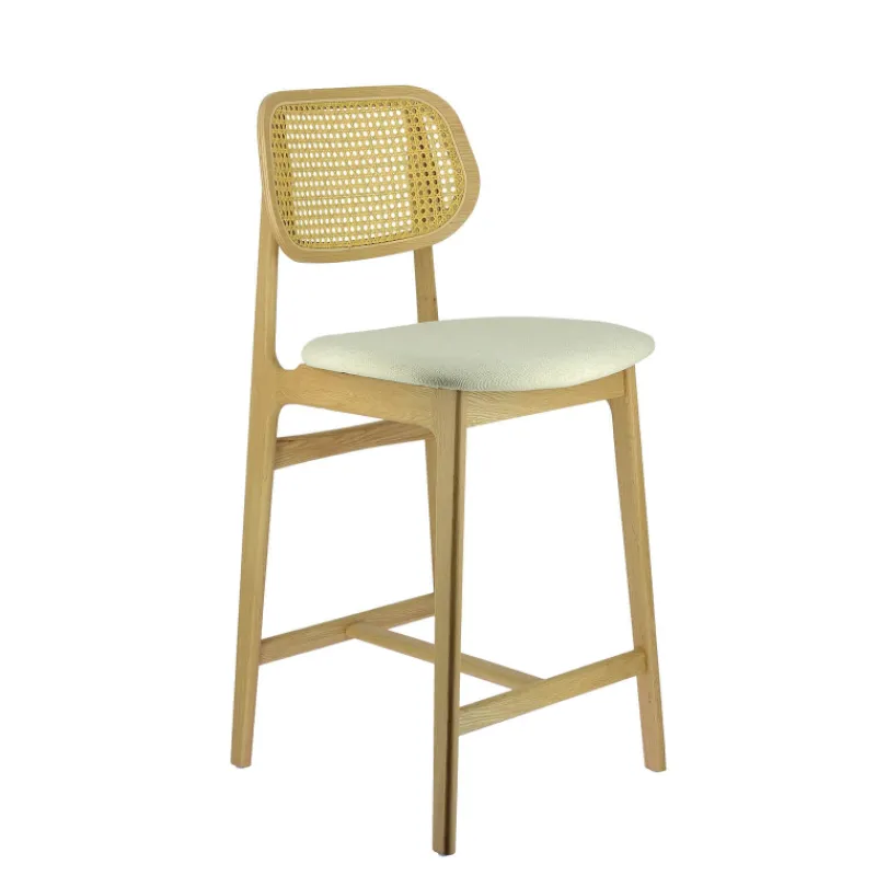 AugustinTabouret snack avec dossier en cannage et assise en tissu> Tabouret Snack (assise +/- 65 Cm)|Tabouret De Bar (assise +/- 80 Cm)