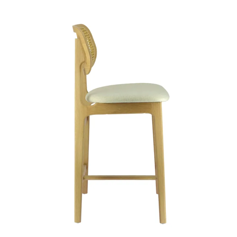 AugustinTabouret snack avec dossier en cannage et assise en tissu> Tabouret Snack (assise +/- 65 Cm)|Tabouret De Bar (assise +/- 80 Cm)