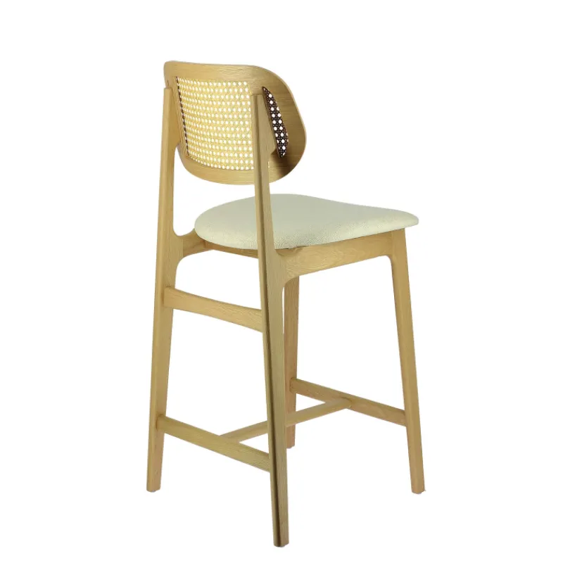 AugustinTabouret snack avec dossier en cannage et assise en tissu> Tabouret Snack (assise +/- 65 Cm)|Tabouret De Bar (assise +/- 80 Cm)