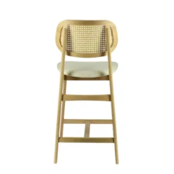 AugustinTabouret snack avec dossier en cannage et assise en tissu><noscript><img width=