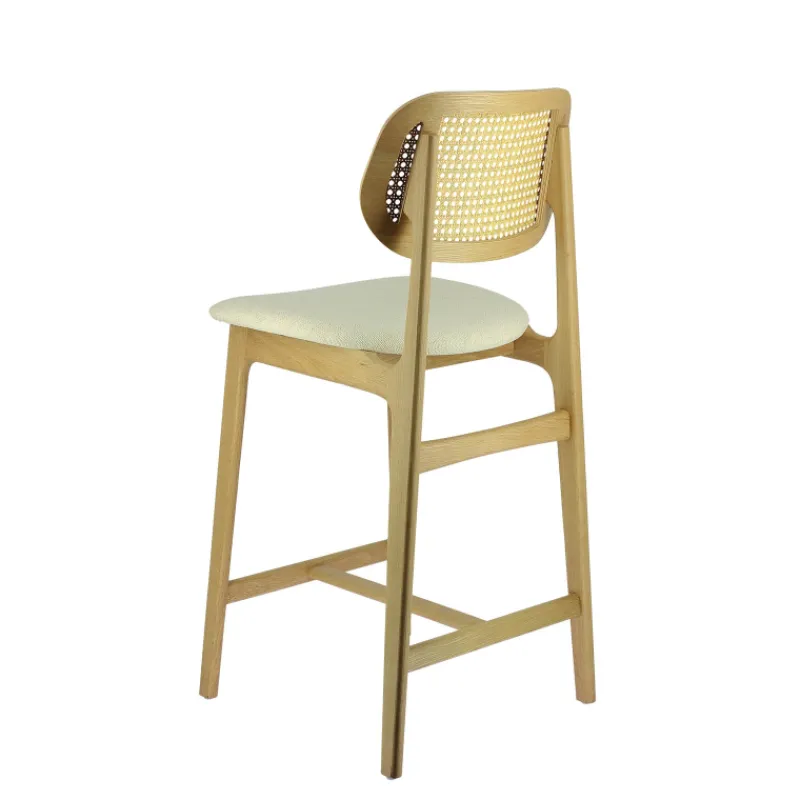 AugustinTabouret snack avec dossier en cannage et assise en tissu> Tabouret Snack (assise +/- 65 Cm)|Tabouret De Bar (assise +/- 80 Cm)