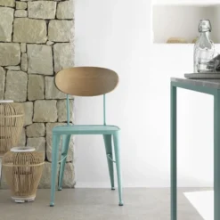 Jayso Austin Chaise en métal industriel dossier bois> Chaise De Cuisine|Chaise De Salle à Manger