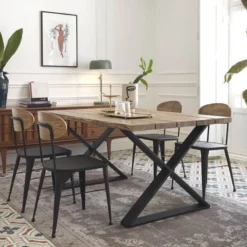 Jayso Austin Chaise en métal industriel dossier bois> Chaise De Cuisine|Chaise De Salle à Manger