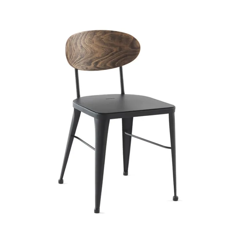Jayso Austin Chaise en métal industriel dossier bois> Chaise De Cuisine|Chaise De Salle à Manger