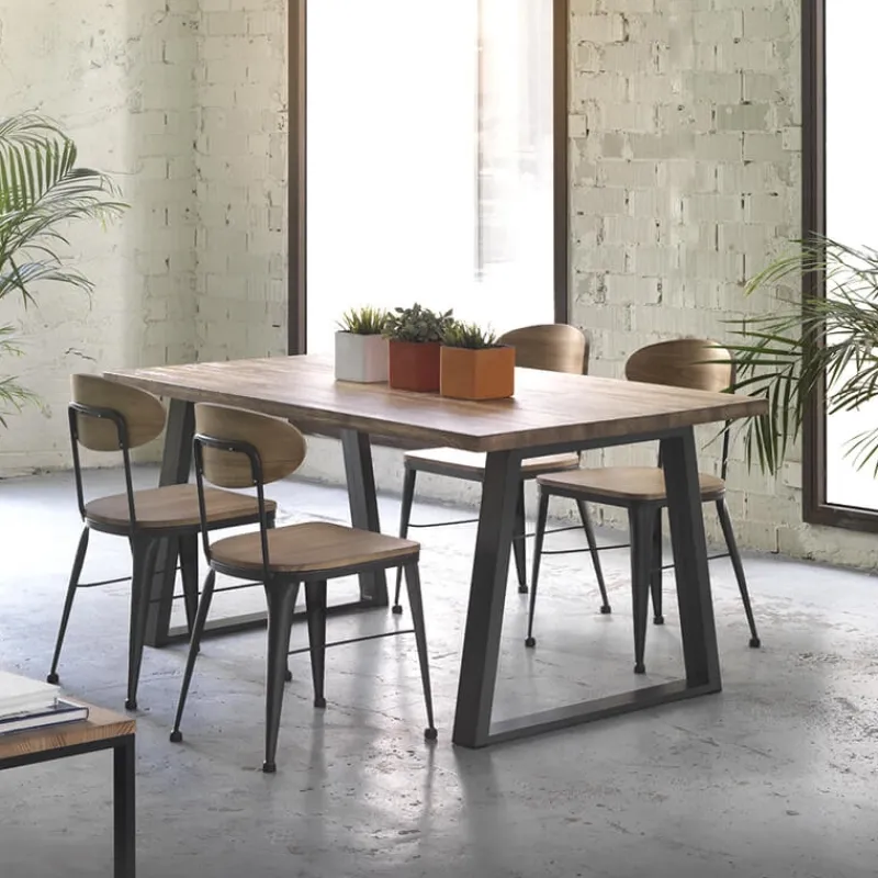 Jayso Austin Chaise industrielle vintage en bois et métal> Chaise De Cuisine|Chaise De Salle à Manger