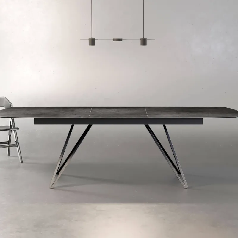 Akante BabyloneTable en céramique extensible avec pieds design en métal noir> Table De Salle à Manger
