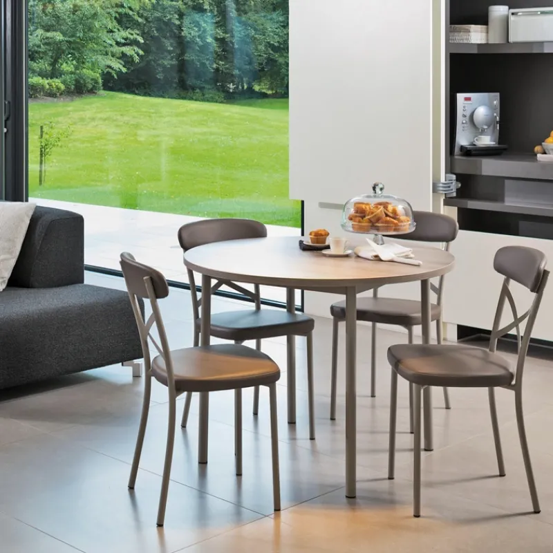 Perfecta Basic Table de cuisine ronde en stratifié avec pieds en métal> Table De Cuisine