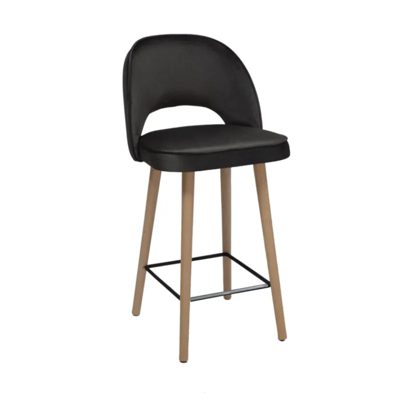 Sessio Bistrot Tabouret snack en tissu dossier ajouré avec pieds en bois> Tabouret Snack (assise +/- 65 Cm)|Tabouret De Bar (assise +/- 80 Cm)