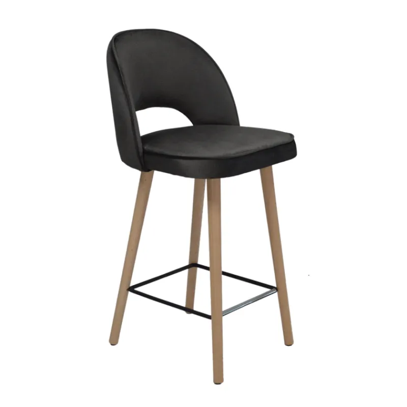 Sessio Bistrot Tabouret snack en tissu dossier ajouré avec pieds en bois> Tabouret Snack (assise +/- 65 Cm)|Tabouret De Bar (assise +/- 80 Cm)