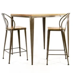 Jayso Bolonia AM412 Table industrielle carrée en métal et bois><noscript><img width=