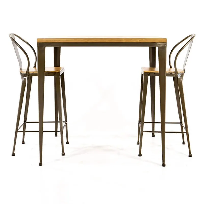 Jayso Bolonia AM412 Table industrielle carrée en métal et bois> Table De Cuisine