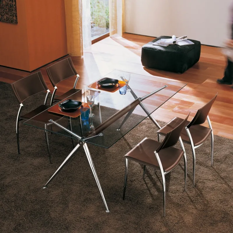 Midj Brioso ® Table en verre design avec pieds en X métalliques> Table De Salle à Manger