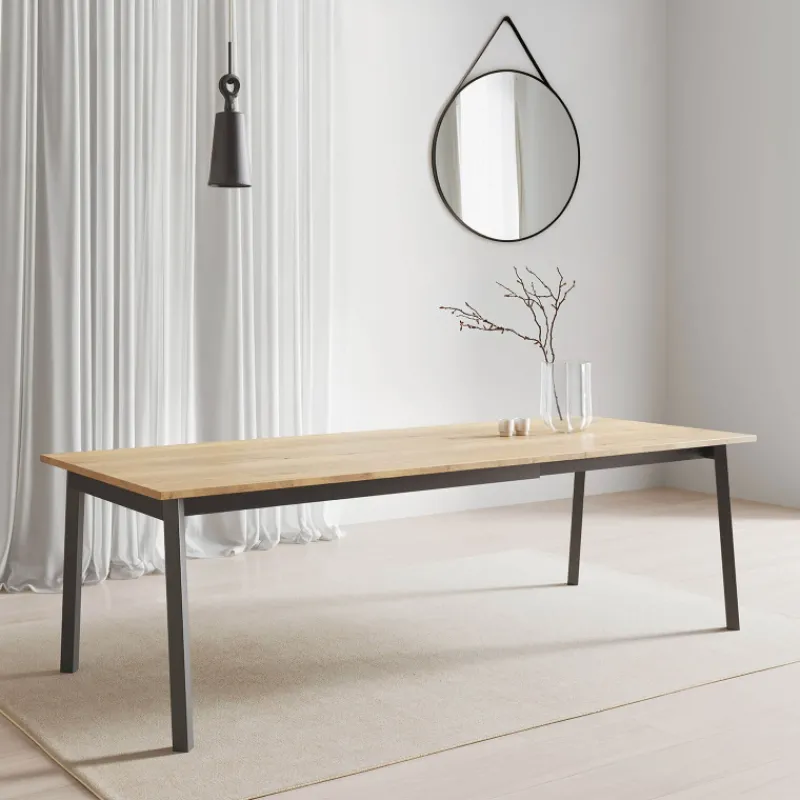 Perfecta Bérénice Table extensible en mélaminé chêne naturel avec pieds en métal noir> Table De Salle à Manger