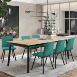 Perfecta Bérénice Table extensible en mélaminé chêne naturel avec pieds en métal noir><noscript><img width=
