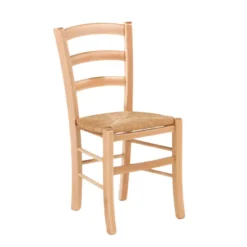 Brocéliande Chaise de cuisine rustique en bois massif et paille><noscript><img width=