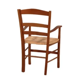 Brocéliande Fauteuil en bois rustique et paille><noscript><img width=