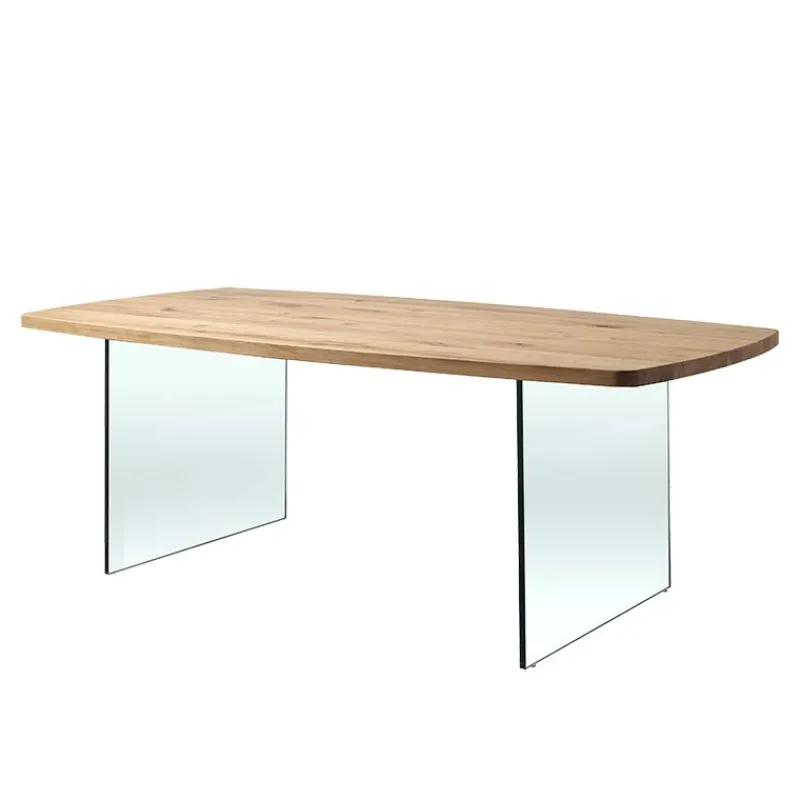 Corom export Carte Table de salle à manger pieds en verre et plateau tonneau en bois massif> Table De Salle à Manger