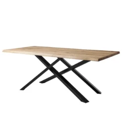 Corom export Carte Table rectangulaire industrielle en bois massif et pieds mikado> Table De Salle à Manger