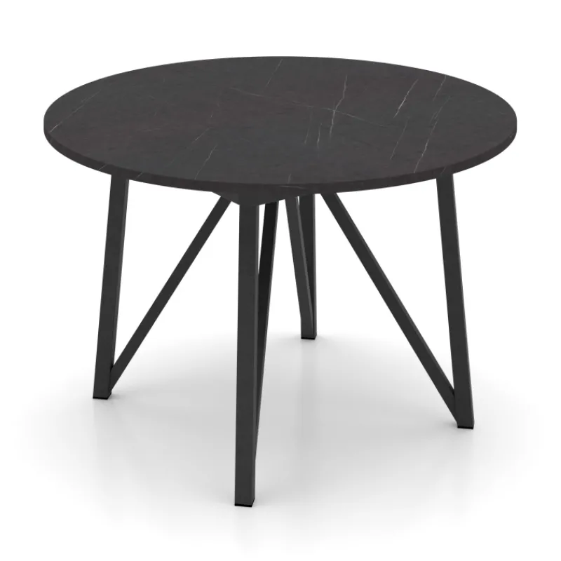 Perfecta Clair de Lune Table ronde extensible en stratifié imitation marbre avec pieds en métal anthracite> Table De Salle à Manger