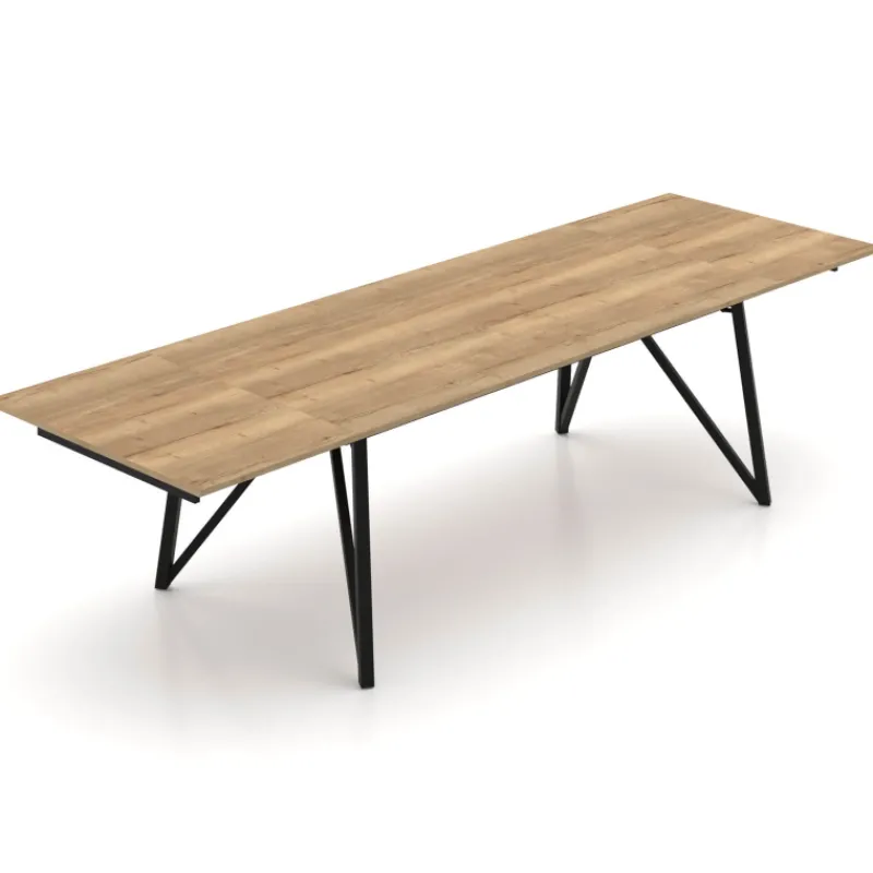 Perfecta Claire Table design extensible en mélaminé imitation chêne naturel avec pieds en métal noir> Table De Salle à Manger