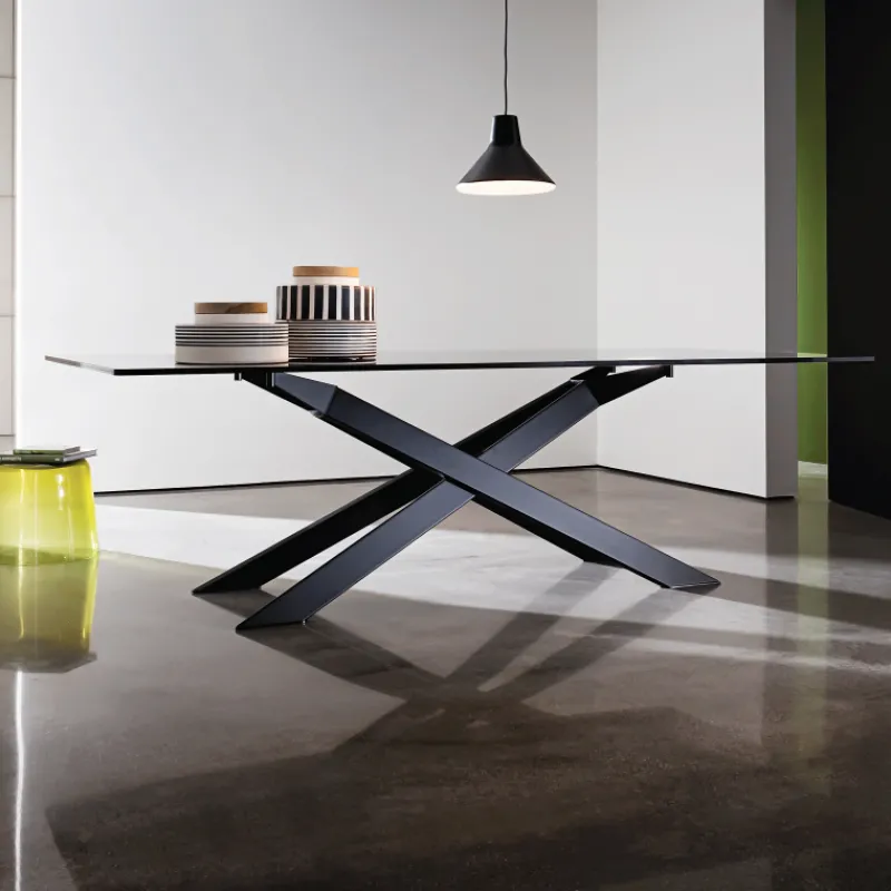 Sovet Italia Cross Sovet® Table de salle à manger design en verre et métal> Table De Salle à Manger