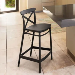 Cross Tabouret snack moderne en polypropylène avec dossier> Tabouret Snack (assise +/- 65 Cm)|Tabouret De Bar (assise +/- 80 Cm)