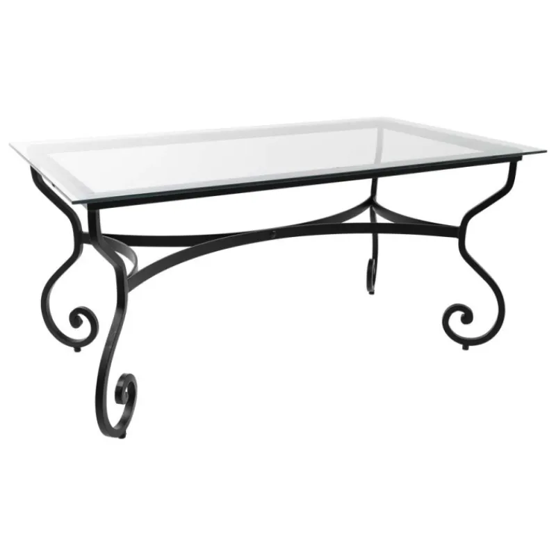Jayso Damasco Table de jardin provençale plateau verre avec pieds en acier> Table De Jardin