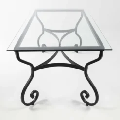 Jayso Damasco Table de jardin provençale plateau verre avec pieds en acier><noscript><img width=