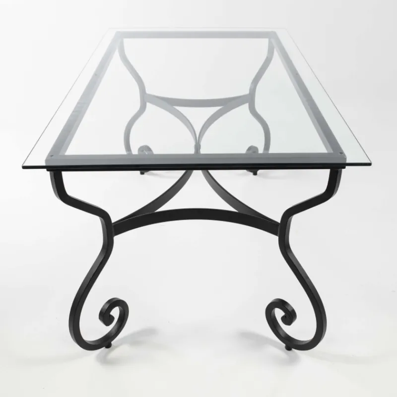Jayso Damasco Table style provençal plateau verre avec pieds en acier> Table De Cuisine|Table De Salle à Manger