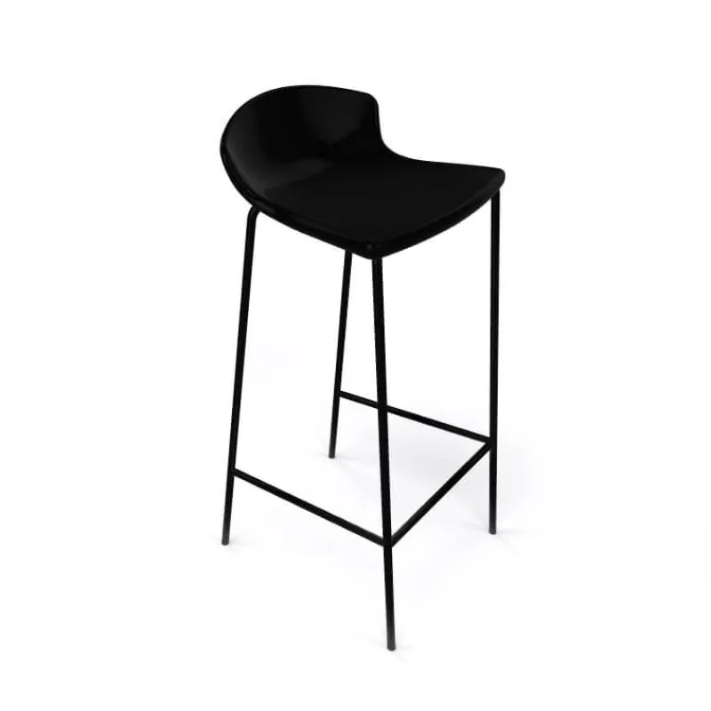 Easy Tabouret empilable snack avec coque en technopolymère noir et pieds en métal noir> Tabouret Snack (assise +/- 65 Cm)|Tabouret De Bar (assise +/- 80 Cm)