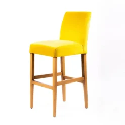 Sessio Fritz line Tabouret de bar avec dos en tissu matelassé et pieds en bois> Tabouret De Bar (assise +/- 80 Cm)