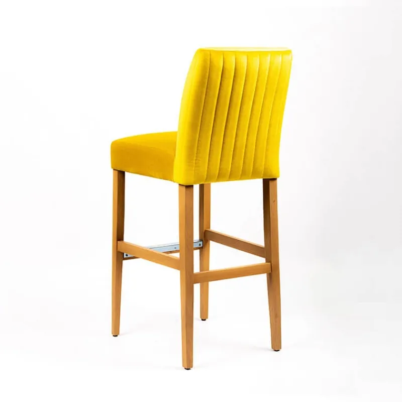 Sessio Fritz line Tabouret de bar avec dos en tissu matelassé et pieds en bois> Tabouret De Bar (assise +/- 80 Cm)