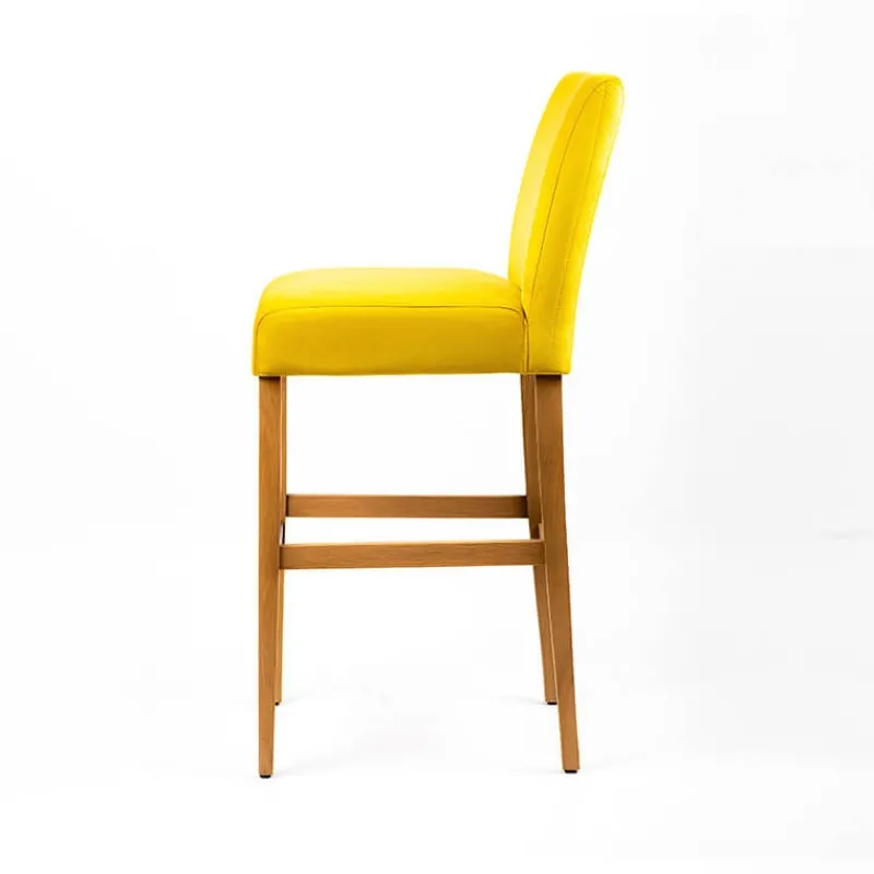 Sessio Fritz line Tabouret de bar avec dos en tissu matelassé et pieds en bois> Tabouret De Bar (assise +/- 80 Cm)