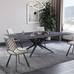 Lievens HectorTable carrée extensible en céramique design avec pieds en métal> Table De Salle à Manger