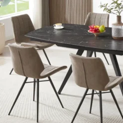 IberisChaise design rembourrée inspiration vintage avec pieds en métal noir><noscript><img width=