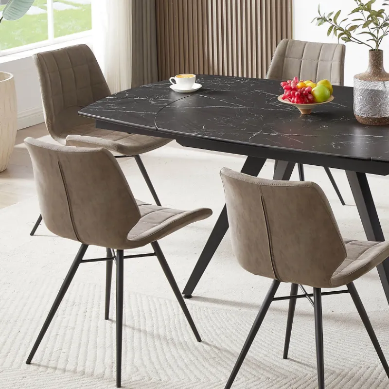 IberisChaise design rembourrée inspiration vintage avec pieds en métal noir> Chaise De Cuisine|Chaise De Salle à Manger