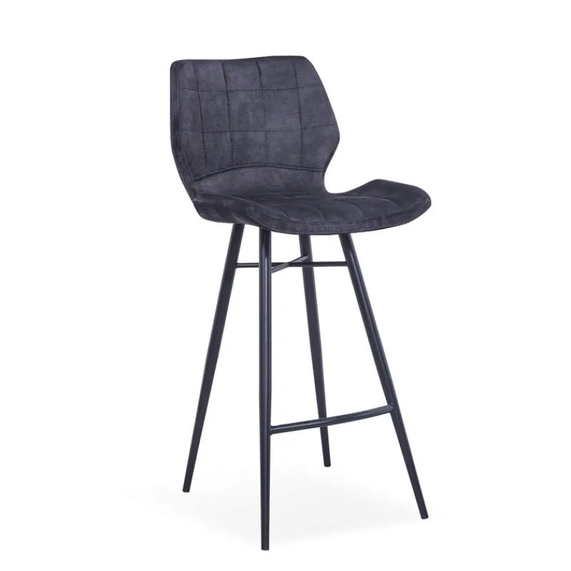 ImpiaTabouret design coque matelassée en velours et pieds en métal noir> Tabouret Snack (assise +/- 65 Cm)|Tabouret De Bar (assise +/- 80 Cm)
