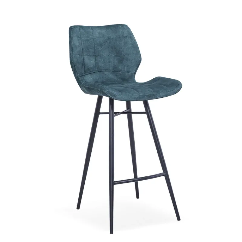 ImpiaTabouret design coque matelassée en velours et pieds en métal noir> Tabouret Snack (assise +/- 65 Cm)|Tabouret De Bar (assise +/- 80 Cm)