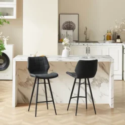 ImpiaTabouret design coque matelassée patinée et pieds en métal noir><noscript><img width=