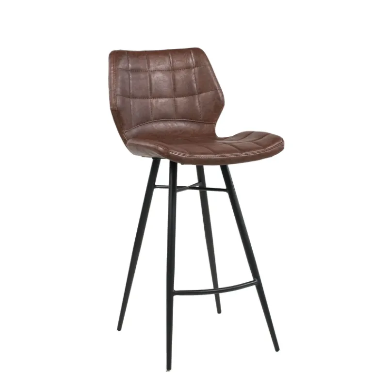 ImpiaTabouret design coque matelassée patinée et pieds en métal noir> Tabouret Snack (assise +/- 65 Cm)|Tabouret De Bar (assise +/- 80 Cm)
