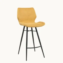 ImpiaTabouret design coque matelassée en tissu et pieds en métal noir><noscript><img width=