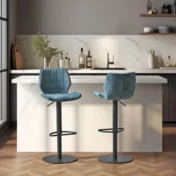 IndicaTabouret tournant et réglable coque en velours avec pied en métal noir> Tabouret Snack (assise +/- 65 Cm)|Tabouret De Bar (assise +/- 80 Cm)