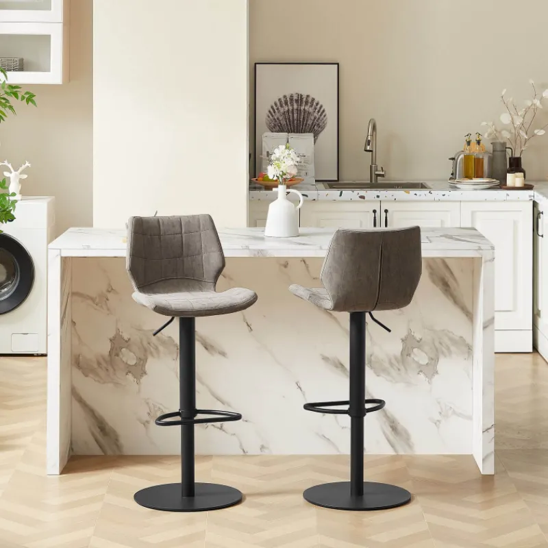 IndicaTabouret tournant et réglable coque matelassée en simili avec pied en métal noir> Tabouret Réglable En Hauteur|Tabouret Snack (assise +/- 65 Cm)