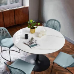 Midj Infinity ® Table pied central design en céramique et métal><noscript><img width=