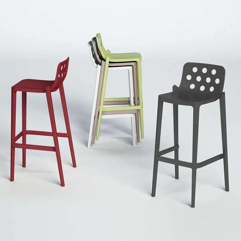 Isidoro Tabouret de bar d'extérieur moderne empilable avec dossier ronds ajourés> Tabouret De Bar (assise +/- 80 Cm)